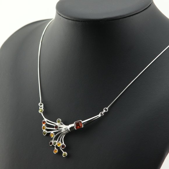 Sterling silver necklace with natural Baltic amber, 925 sterling silver necklace - Picture 11 of 16